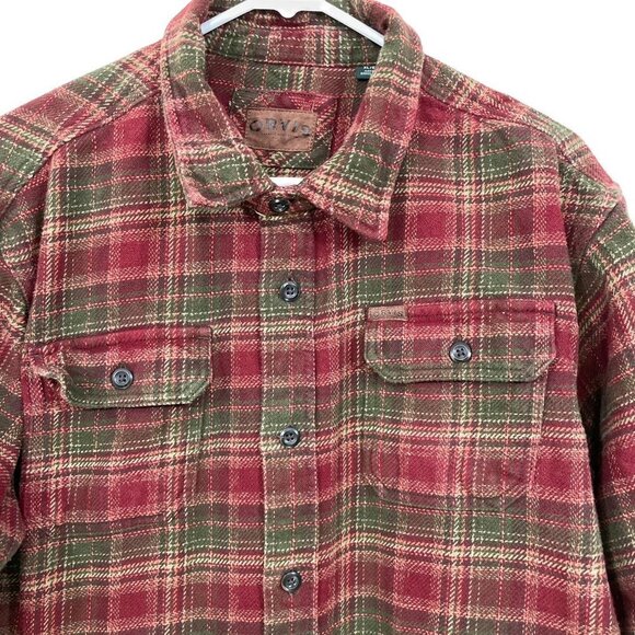 Orvis Flannel Men's XL Shirt Shacket Heavy with Side Pockets Red Green Plaid - Picture 4 of 8